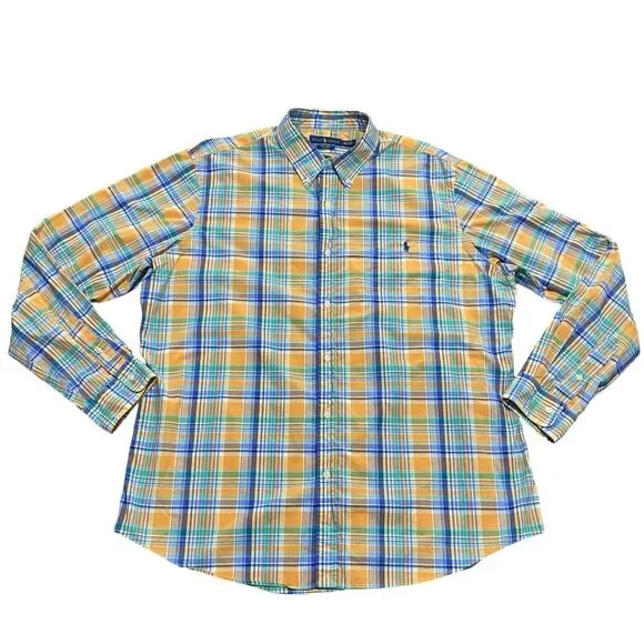 Ralph Lauren Button Front Pocket Plaid Shirt 100% Cotton Orange Mens Size XXL - Picture 3 of 10